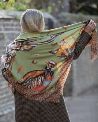 A Head of the Game Fern Green Wool Silk Shawl