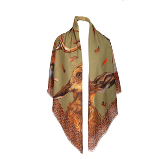 A Head of the Game Fern Green Wool Silk Shawl