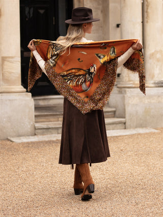 A Head of the Game Burnt Orange Wool Silk Shawl