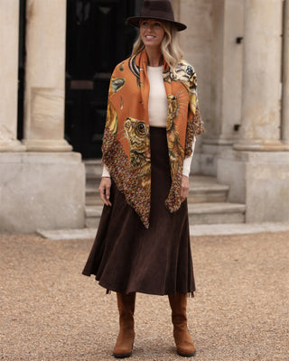 A Head of the Game Burnt Orange Wool Silk Shawl