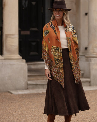 A Head of the Game Burnt Orange Wool Silk Shawl