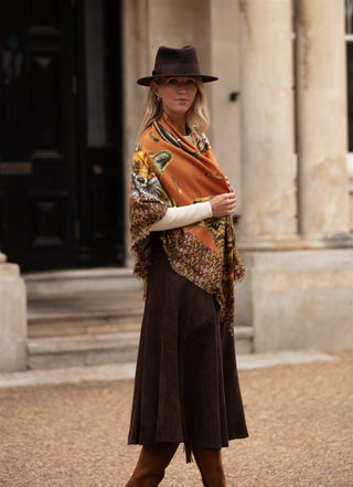 A Head of the Game Burnt Orange Wool Silk Shawl