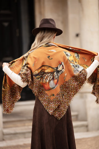 A Head of the Game Burnt Orange Wool Silk Shawl