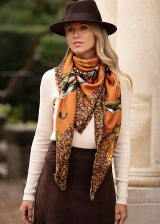 A Head of the Game Burnt Orange Wool Silk Shawl