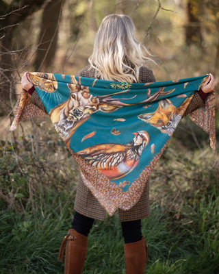 A Head of the Game Teal Wool Silk Shawl