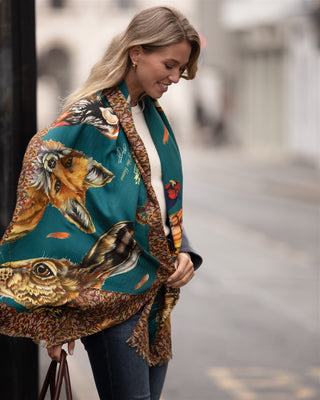 A Head of the Game Teal Wool Silk Shawl