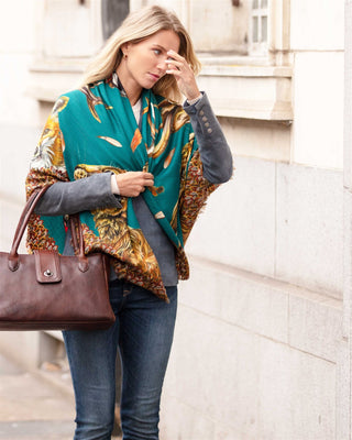 A Head of the Game Teal Wool Silk Shawl
