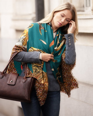 A Head of the Game Teal Wool Silk Shawl