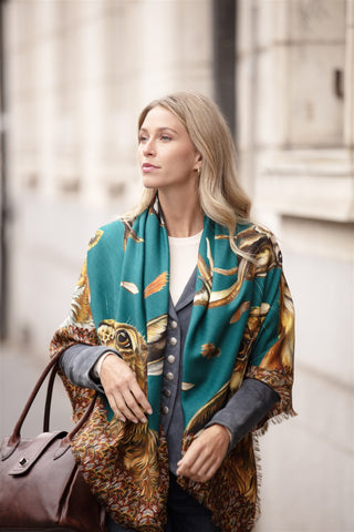 A Head of the Game Teal Wool Silk Shawl