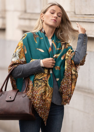 A Head of the Game Teal Wool Silk Shawl