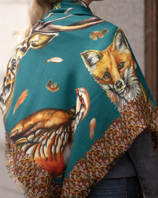 A Head of the Game Teal Wool Silk Shawl