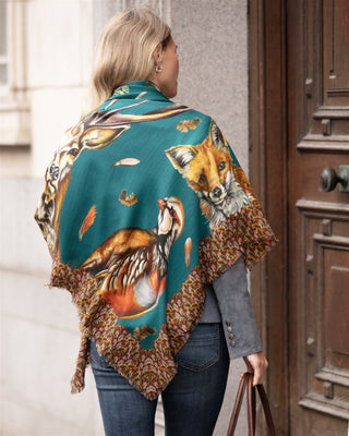 A Head of the Game Teal Wool Silk Shawl