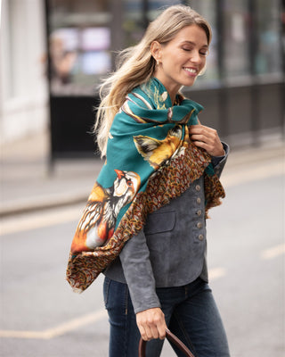 A Head of the Game Teal Wool Silk Shawl