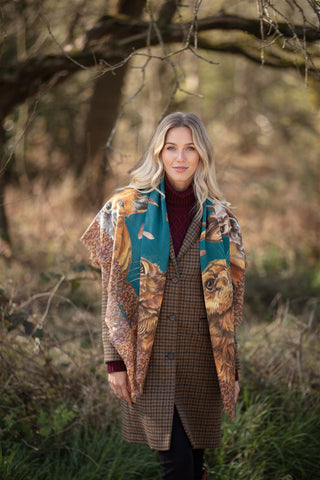 A Head of the Game Teal Wool Silk Shawl