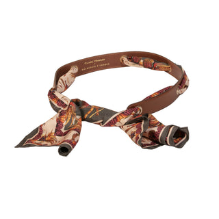 Leather scarf belt with a Clare Haggas George and Friends scarf.