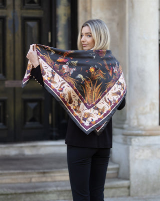 George & Friends Charcoal Grey Large Square Pure Silk Scarf