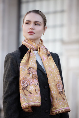 The Joy Ride Galloping Gold Classic Pure Silk Scarf