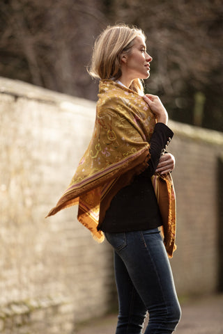 The Joy Ride Galloping Gold Wool Silk Shawl