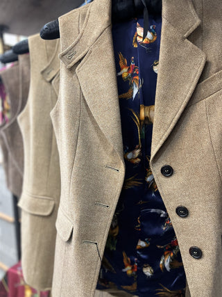 Tweed Long-line Waistcoat With Navy Lining