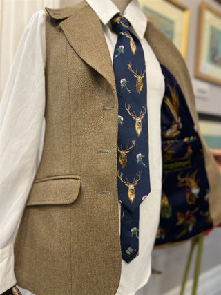 Tweed Long-line Waistcoat With Navy Lining