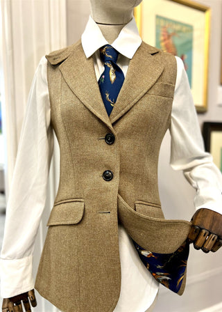 Tweed Long-line Waistcoat With Navy Lining