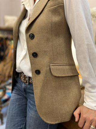 Tweed Long-line Waistcoat With Navy Lining