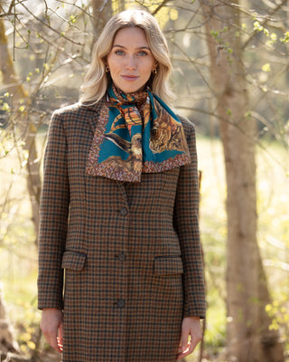 A Head of the Game Teal Narrow Pure Silk Scarf