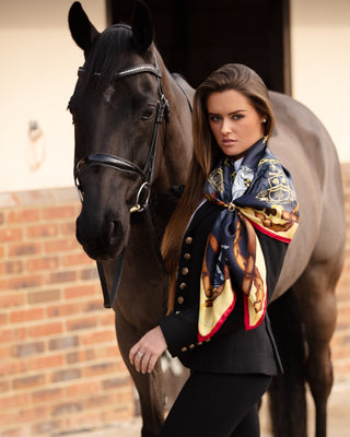 Hold Your Horses Liquorish & Gold Large Square Silk Scarf