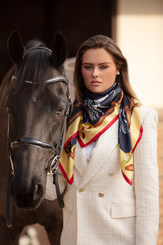 Hold Your Horses Liquorish & Gold Large Square Silk Scarf