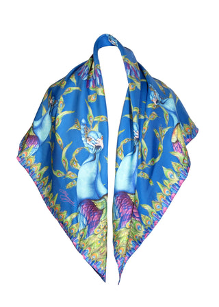 Pluming Marvellous Peacock Blue Large Square Silk Scarf