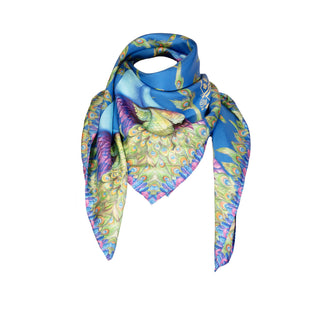 Pluming Marvellous Peacock Blue Large Square Silk Scarf