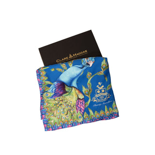 Pluming Marvellous Peacock Blue Large Square Silk Scarf