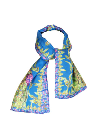 Pluming Marvellous Peacock Blue Narrow Silk Scarf