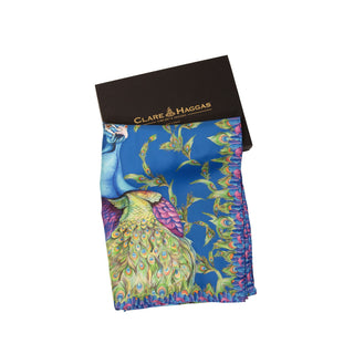Pluming Marvellous Peacock Blue Narrow Silk Scarf