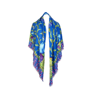 Pluming Marvellous Peacock Blue Wool Silk Shawl