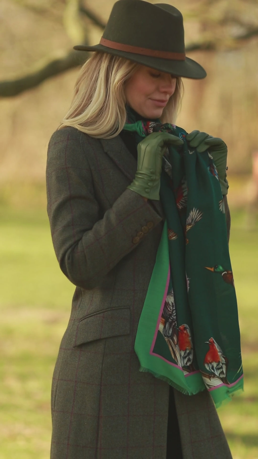 Clare Haggas Walk On The Wildside Forest Green Wool Silk Wrap Video Country Scarf
