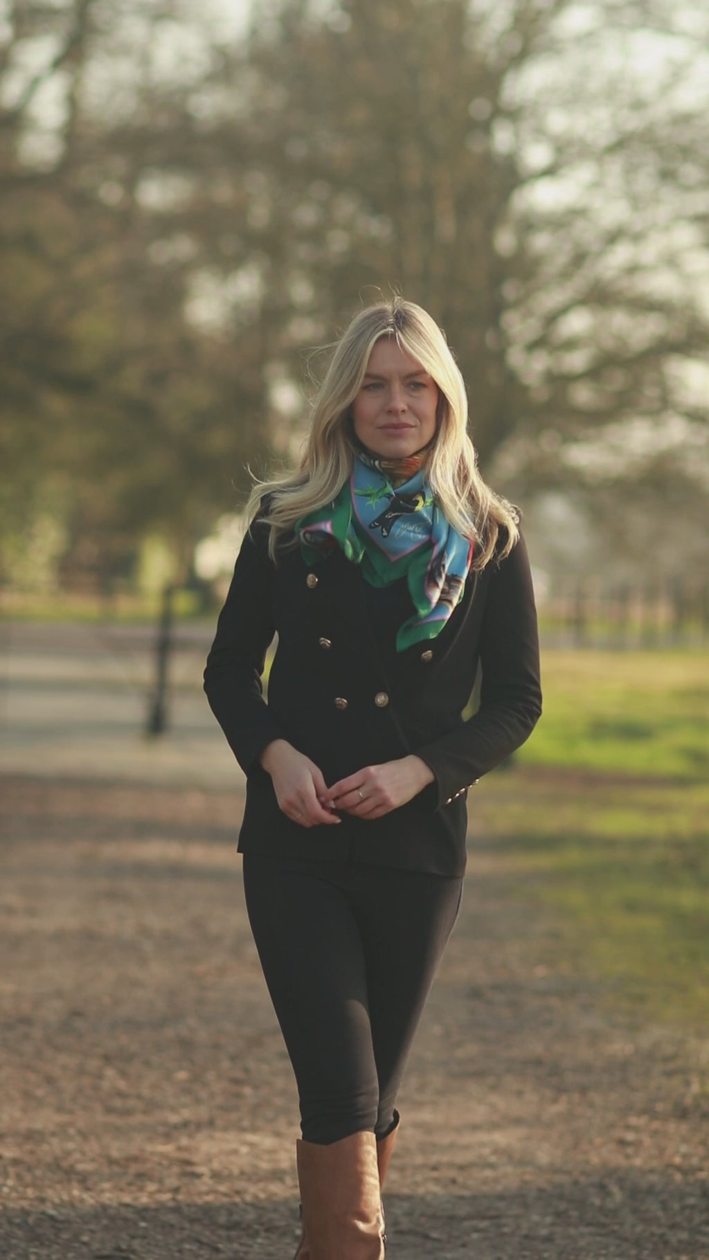 Clare Haggas Walk on the Wild Side Large Square Silk Cobalt Robin Blue Video Country Scarf video