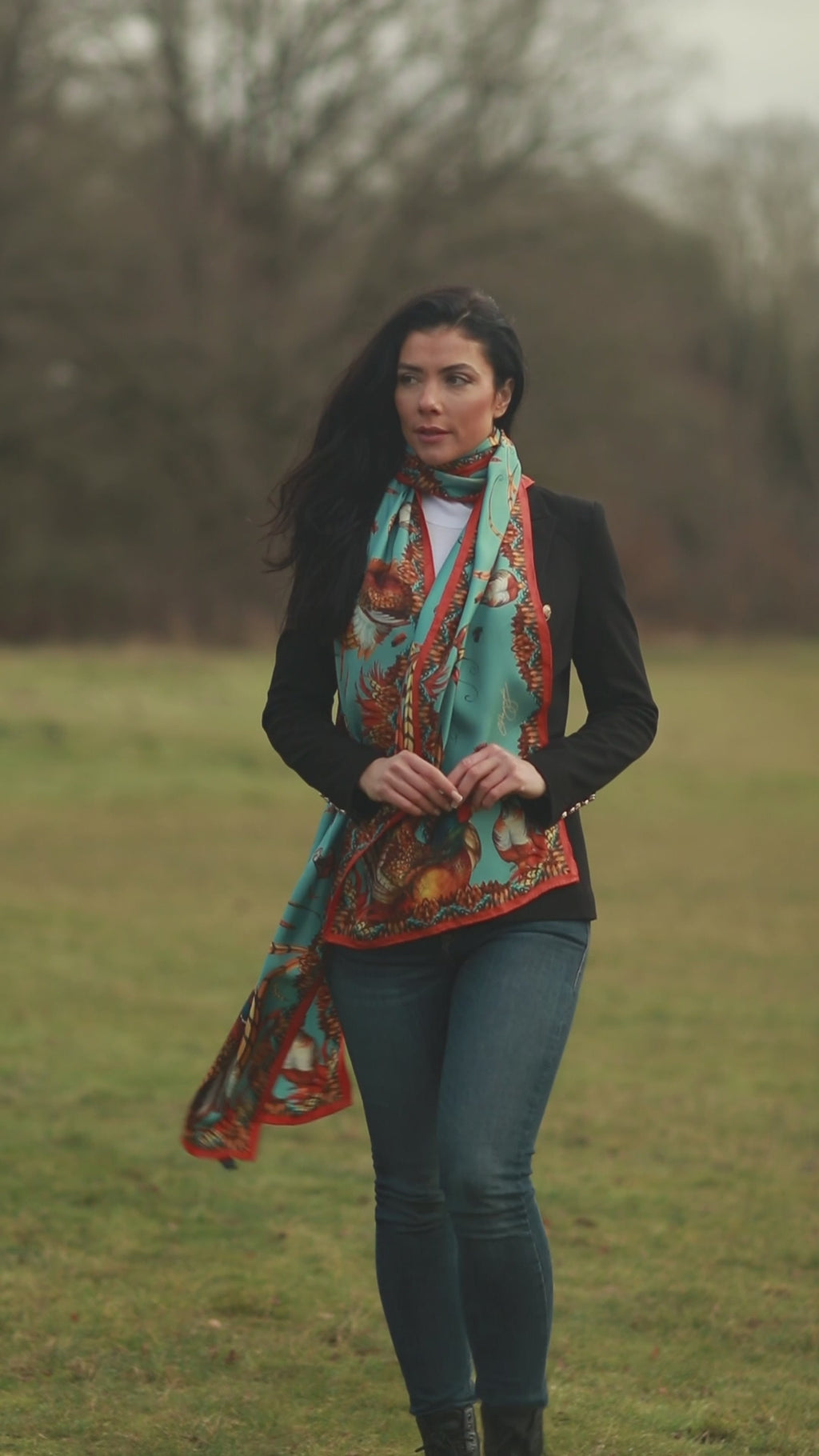Clare Haggas Heads or Tails Duck Egg Blue Classic Silk Pheasant Country Scarf