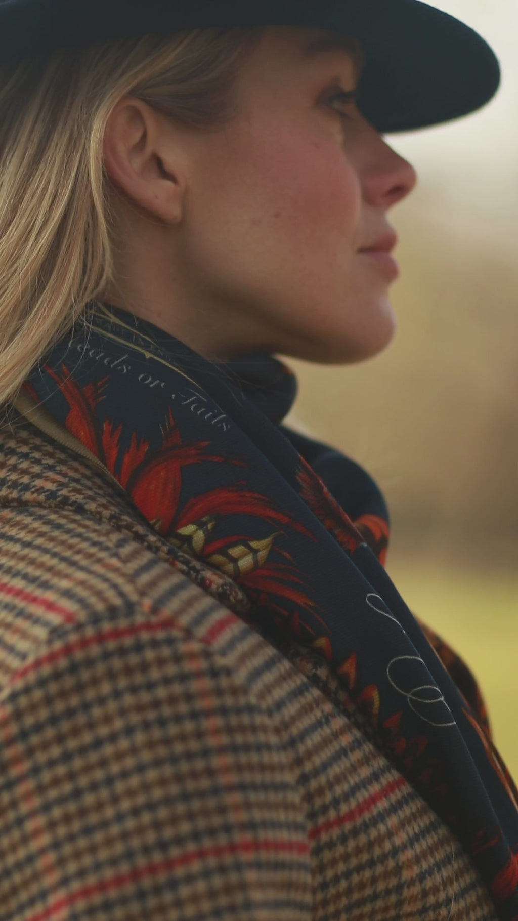 Clare Haggas Heads or Tails Navy Blue Wool Silk Shawl Pheasant Country Scarf