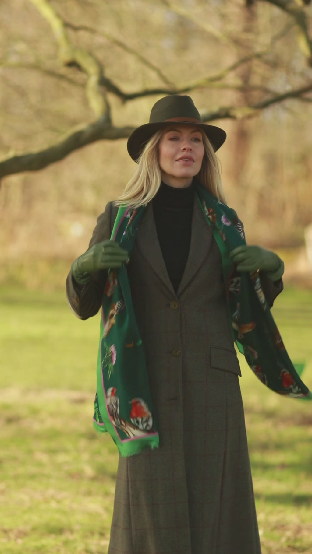 Clare Haggas Walk On The Wildside Forest Green Wool Silk Wrap Video Country Scarf