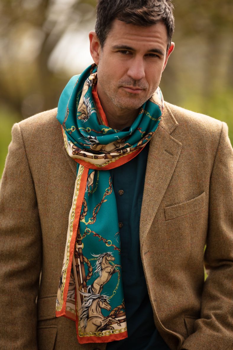 Luxury men's silk leather rust scarf