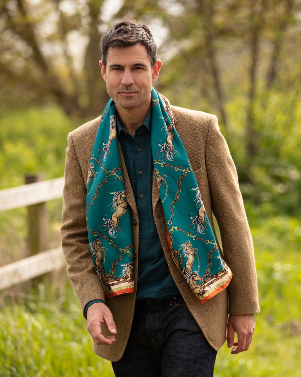 Luxury men's silk leather rust scarf
