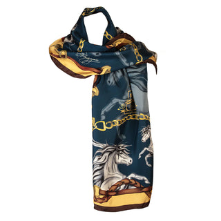 Here Come The Boys Silk Equestrian Scarf in Navy