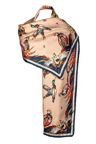 Here Come The Boys Silk Game Scarf in Toffee & Navy