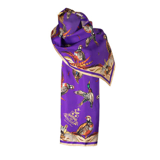 Clare Haggas Here Come The Boys Silk Game Scarf in Violet