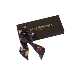 Clare Haggas It's A Dogs Life Navy Blue Short Tail Silk Scrunchie