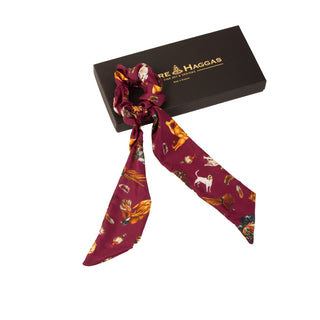 Clare Haggas It's A Dogs Life Oxblood Red Long Tail Silk Scrunchie