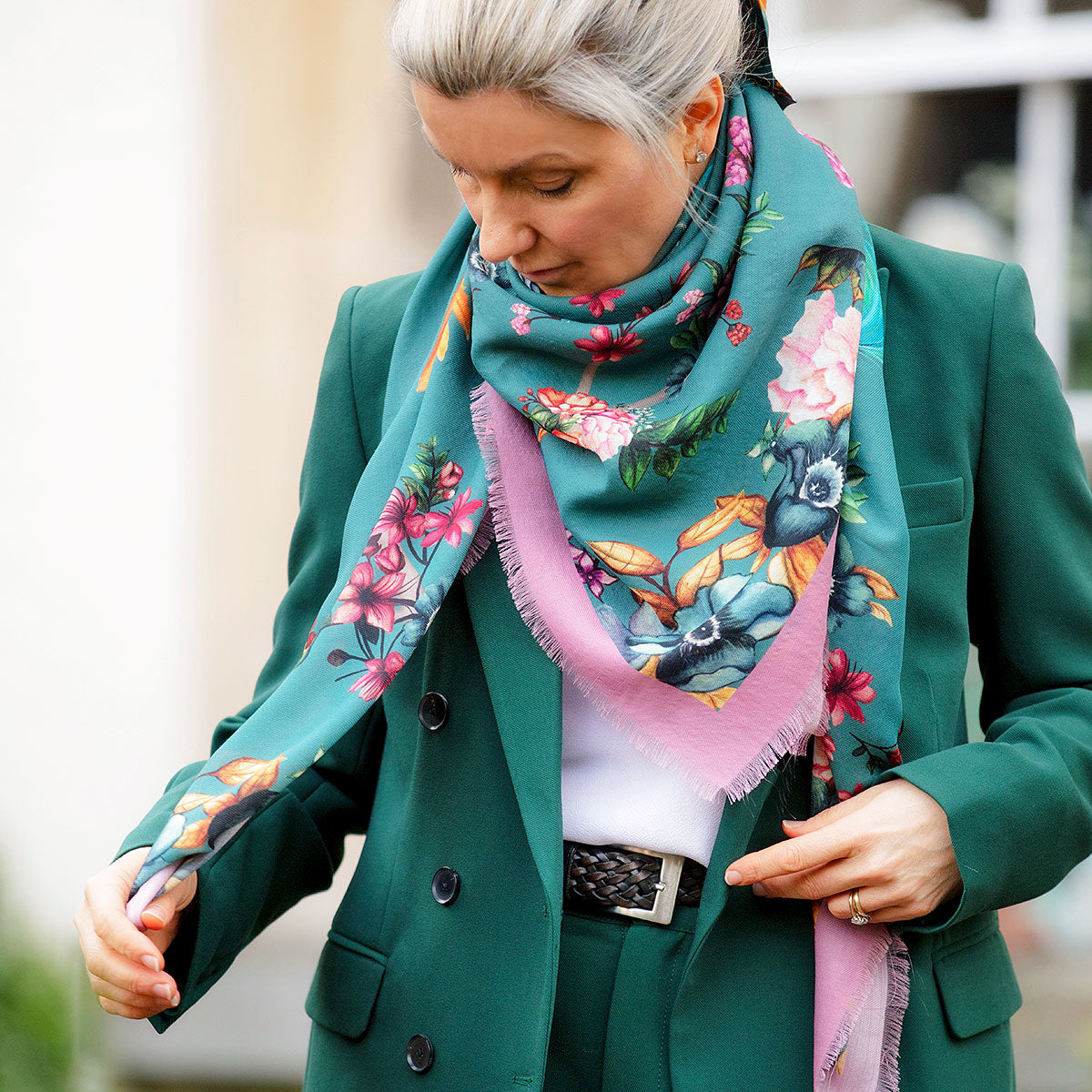 Clare Haggas Oopsie Daisy Periwinkle Wool Silk Shawl