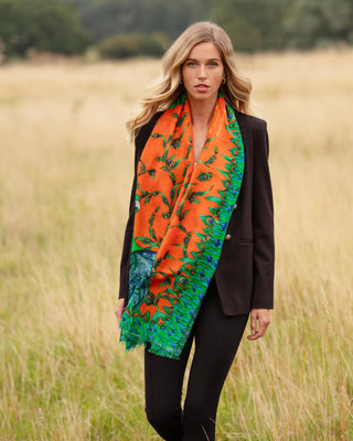 Clare Haggas Pluming Marvellous Macarena Orange Wool Silk Wrap