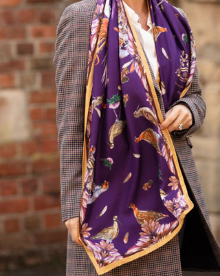 Grouse Misconduct Aubergine & Gold Country Shooting Classic Silk Scarf